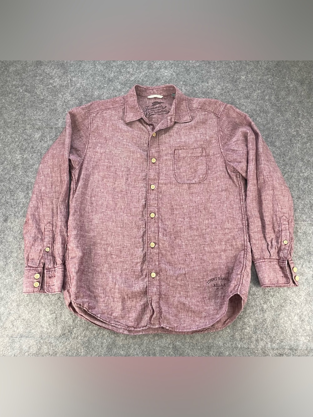 Tommy Bahama Relax Shirt Mens Medium 100% Linen Long Sleeve Button Up Maroon Red
